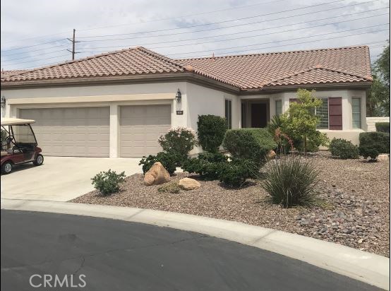 Shadow Hills Executive Upscale Adult Golf Course Community. (55 +) .3 bedrooms plus hobby room. Great room, Master suite with walk-in closet, Master bath with separate tub and shower, Kitchen with island, granite counter tops, stainless steel appliances & eating nook. 2 car garage plus golf cart parking. Quiet end of cul-de-sac. 18 Hole Golf Course, Tennis Courts, Pickleball Courts, Executive Golf Course, Putting course, 3 pools ( one indoors) and spa, Clubs, Guard-Gated Community,Card Room, Controlled Access, 2 Gyms/Ex Room, bocci ball, basketball, Lakes and much more.  Adult Summer-Camp! Neutral paint and carpeting. Super clean. Ready to go!