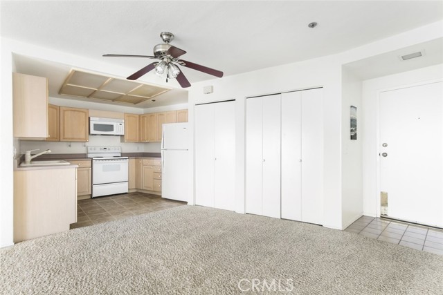 Kitchen, washer/dryer cabinet, pantry and front door.