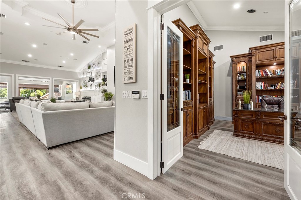Private office with beveled glass French doors