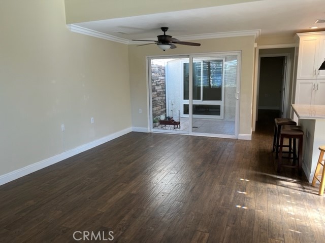 View from the living room toward the kitchen and atrium.