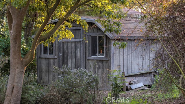 Rustic storage shed.