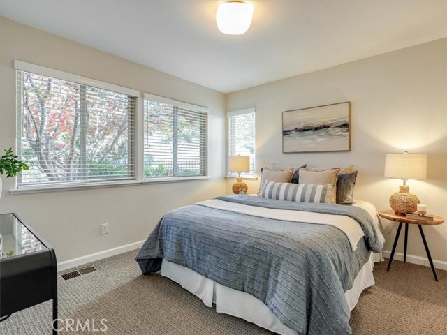 This guest bedroom is on the main level.