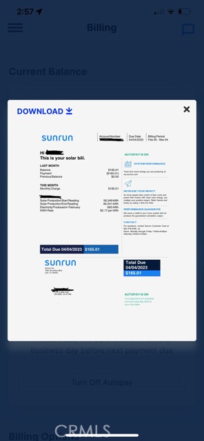 SunRun Solar Lease Monthly Payment $169.01 for 30 panels.