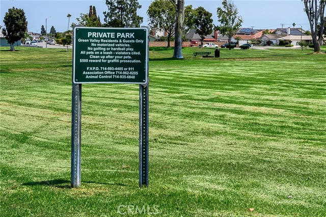 private park at end of Cul de sac