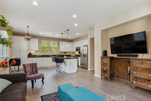 View from living room into kitchen