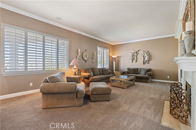 Huge family room! Enough room for the whole family and great spot for entertaining! Plantation shutters, fireplace and built-in's.