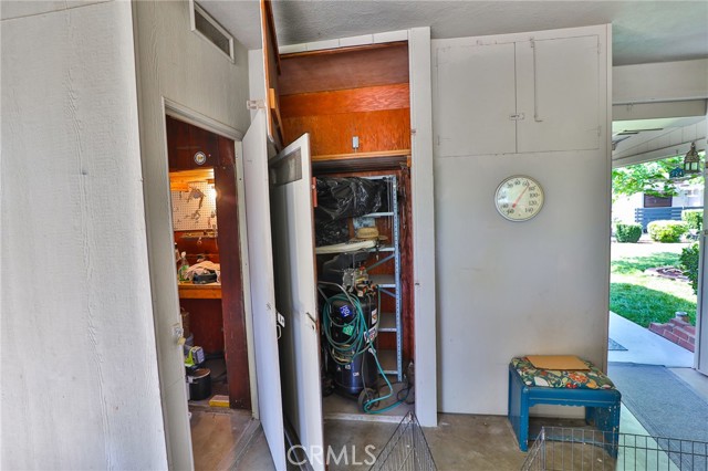 There are storage cupboards at the back of the garage.