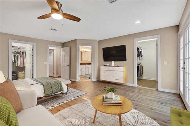 Master bedroom, toward bathroom and two LARGE closets.
