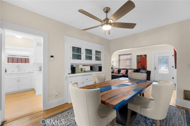 Dining Room with ceiling fan, built in China Cabinet