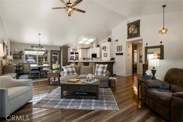 Updated fixtures, vaulted ceilings and open floor plan.