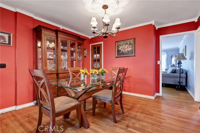 Formal dining room nestled into an alcove.