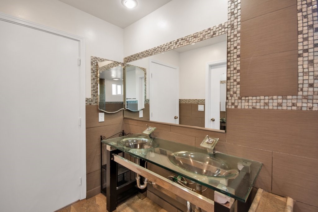 Master bathroom with modern double sink