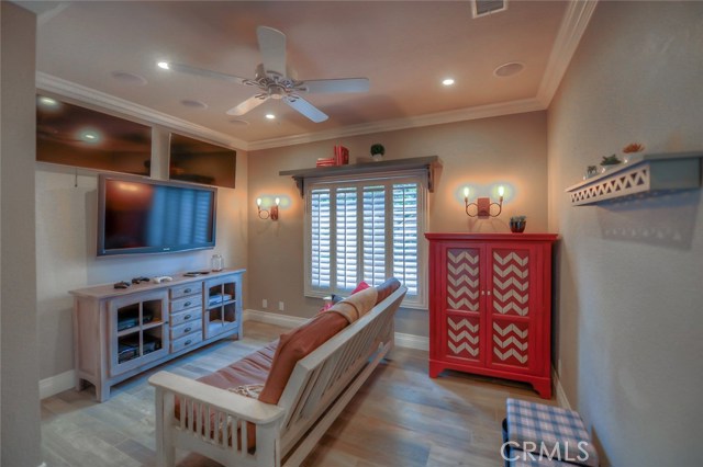 A look at the downstairs bedroom from the barn door entry.