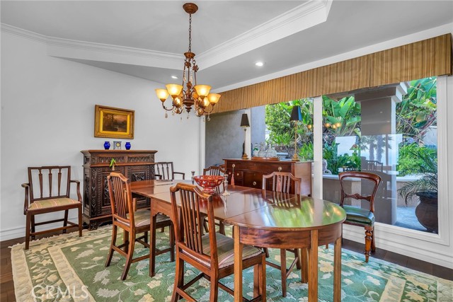 Dining room has view to the front garden and ocean view