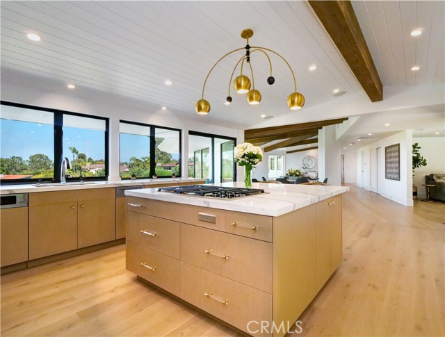 Kitchen and view from wall of windows