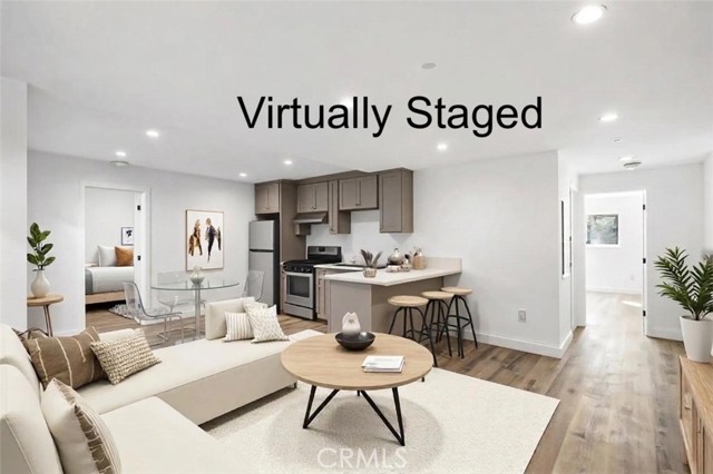 Virtually Staged DU kitchen and living area