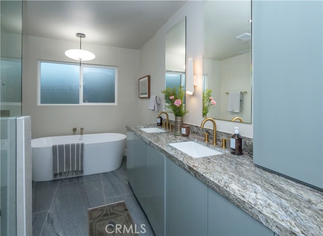 Primary bathroom with soaking tub and walk in shower