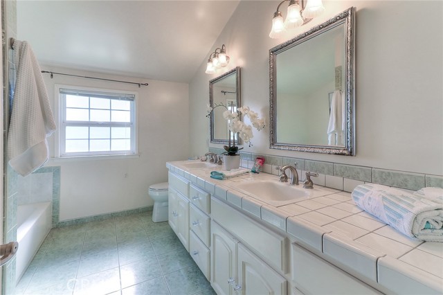 Large Master bathroom with dual sinks.