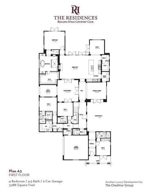Ground floor of the single story A3 floorplan.