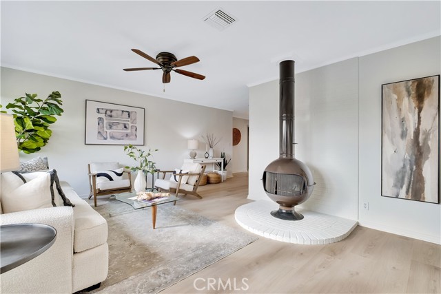 Living room with the coolest fireplace