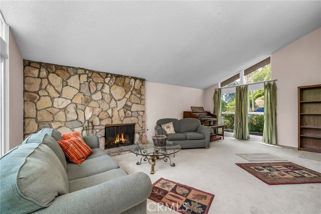 Inviting fireplace.