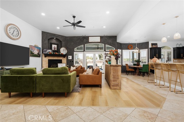 Living room with hybrid plank flooring