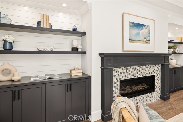 Built-In Cabinetry, Display Shelves and Fireplace