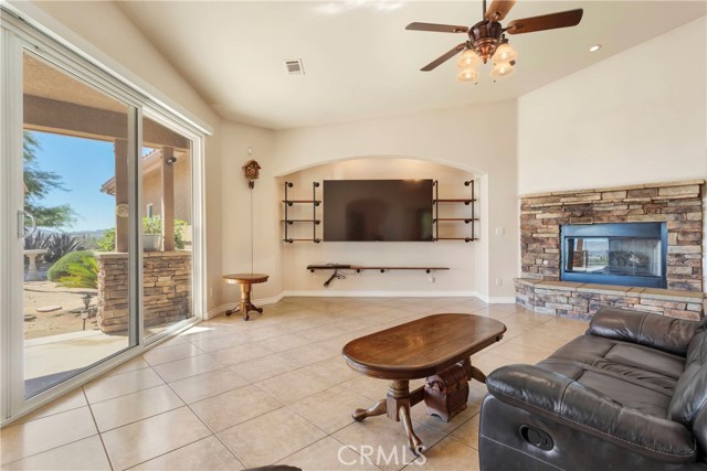 Open Great room with large slider.