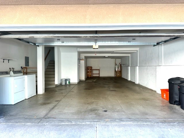 The three car garage includes 2 area for  office/gym or storage.