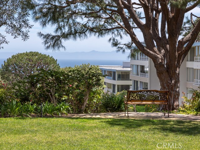 Another view of the serene grounds with Catalina Island visible.