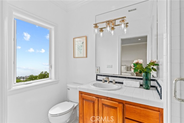 Bathroom with ocean view.