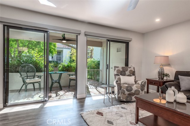 Plenty of privacy with this unit. Greened in Patio with plenty of birdsong. There's another outdoor closet on the patio. Custom electric blackout blinds.