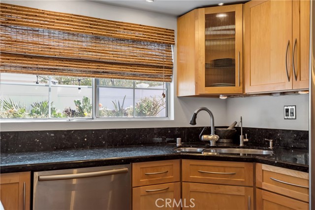 Kitchen window faces the patio