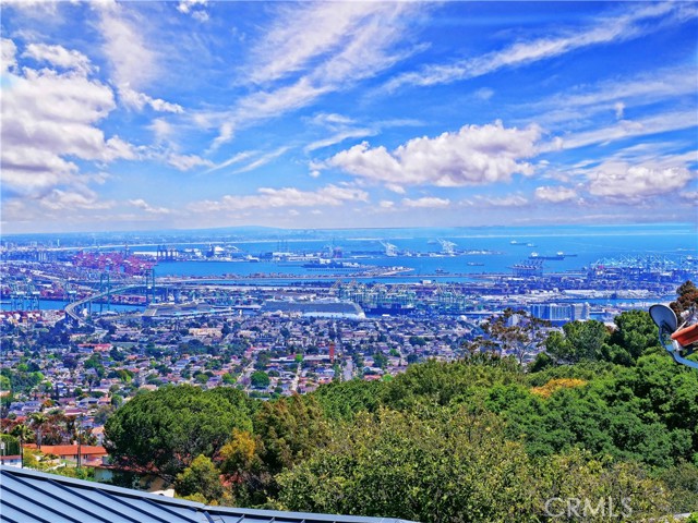 View of Harbor and Vincent Thomas bridge to Long Beach