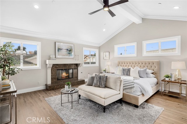 Primary suite with fireplace view