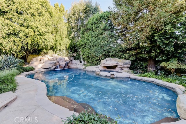 Backyard pool, hot tub, waterfall feature