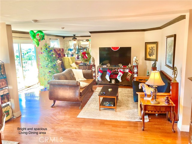 Side view of the Living Room, with the office space behind the Christmas tree