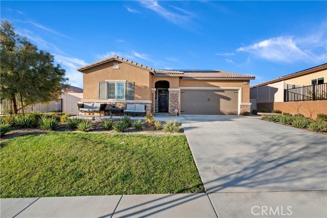 **VIEW VIEW VIEW** 
This beautiful single story home located in highly sought after gated JP Ranch will soon be home to one lucky family! First time on the market and only a few years old, this home has all you could need with all the Smart Home features AND an AMAZING VIEW! You enter the home and are greeted by a large entryway, to the left you will find two spacious bedrooms and a great sized bathroom. The kitchen which is the heart of the home is open to your living room, dining room, and even office area. This open space is perfect for your day to day, celebrations, holidays, and much more! The primary suite is extremely spacious and offers a big bathroom and large walk in closet! The best part of this home is the backyard that has spectacular views of the old Calimesa Golf Course, mountains, and blue skies. It feels like a private oasis to enjoy your home and backyard for years to come! JP Ranch is gated, has a great clubhouse, and community pool.. this community is loved by each of its residents! You don’t want to miss out on the opportunity to own this home, make it yours today!