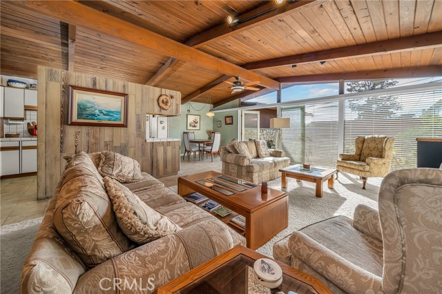 View of the living room, kitchen and dining area