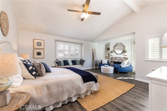 Main bedroom has reading nook and fireplace