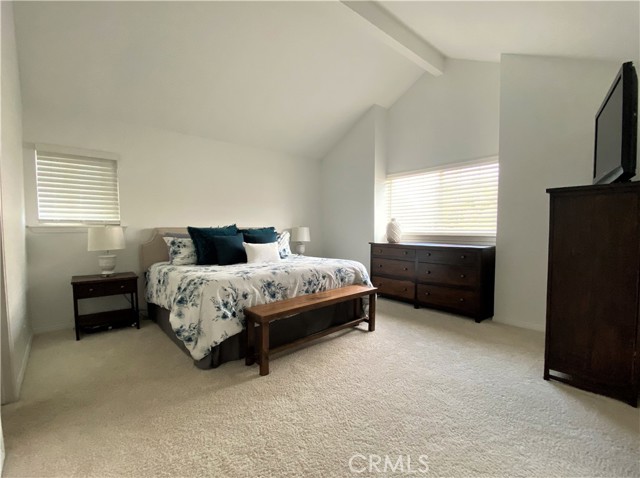 Owners bedroom suite with vaulted ceilings and walk-in closet