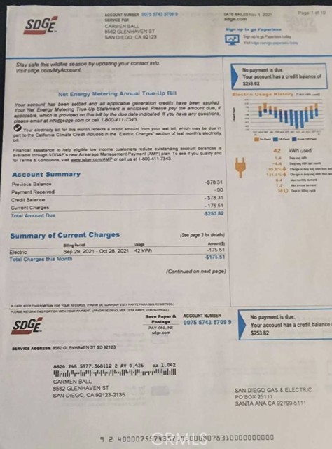 San Diego Gas & Electric bill 1