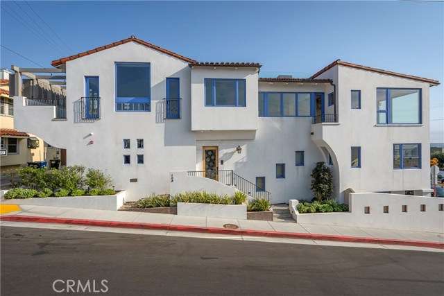 108 35th Street Hermosa Beach, California Special New Home Designed by Miguel Escobar of Angel Works, situated on an incomparable corner where Hermosa Strand moves back from the sea to meet Manhattan Strand, creating an unmatched view of white sand from Strand to shore with exceptional vistas of white water, blue water and the Manhattan Beach Pier is offered for sale for the first time. Inspired by Mid Century Modern, the Classic Greek Islands and Spanish Colonial Revival, this world class 3 bedroom, 5 bath home, featuring open, 3 level top floor is filled with natural sunlight offers lower level living, dining, mid-level kitchen dining, top level family room with fireplace and folding doors. Above is spacious roof deck with fabulous panoramic coastline views, built-in BBQ and wet bar. Main Floor sun filled Master Suite with white sand, white water views; Master bath with separate tub and shower, mosaic floor, wall and shower tiles and walk-in closet. Second bedroom with in-suite bath, features Italian marble floor and shower tile. 1st level includes spacious entertaining room with white sand and white water views, fireplace, wet bar, and kitchenette adjacent to outdoor patio with activity views.
Bathroom suite with full bath ~ Guest bath with Italian floor tile. Large Media, Exercise, Office, Multi-Purpose room with sliding glass pocket doors
3 stop mirrored elevator with tile floor.