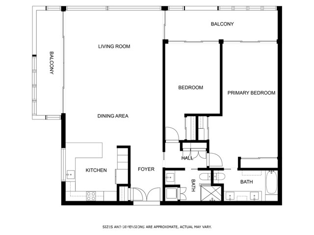 Floor plan with two balconies where you can extend your enjoyment of the spectacular views.  Sliding glass doors and large picture windows allow the indoor-outdoor living flow.