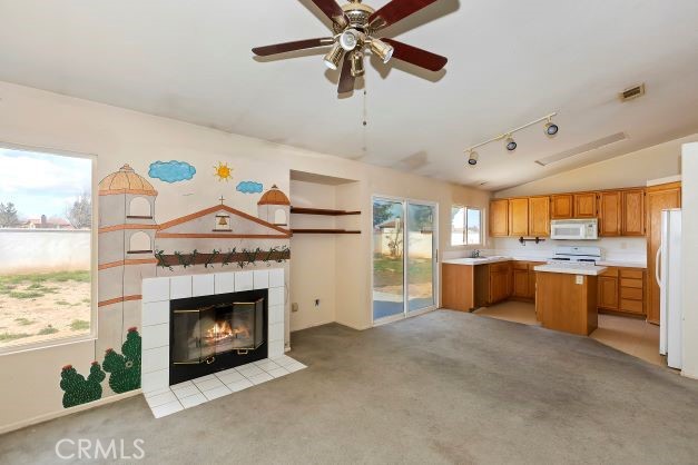 Family room facing kitchen area