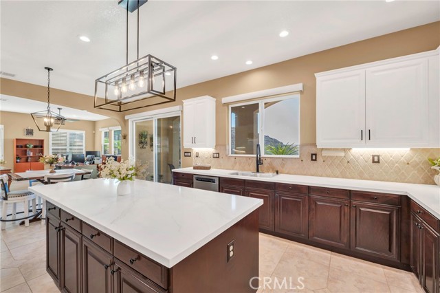 view of kitchen into the family room