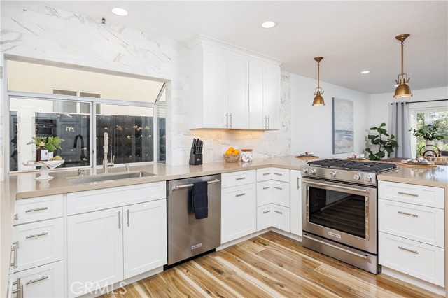 Kitchen open to dining area