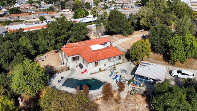 Aerial view of backyard.