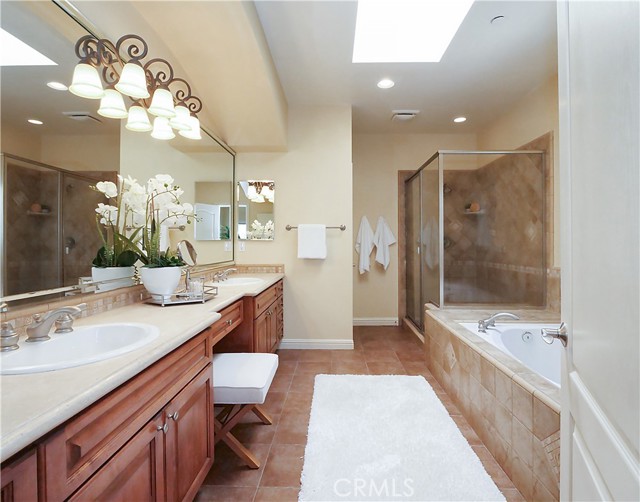 Master Bathroom with double sinks and vanity area.