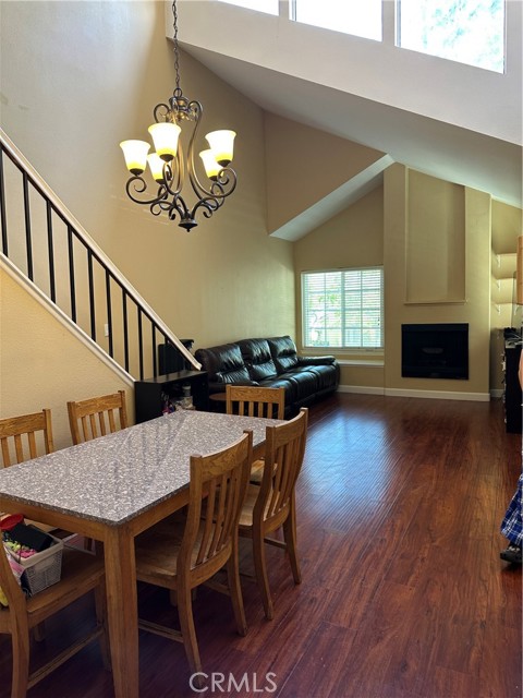 High ceilings in family room and dining area